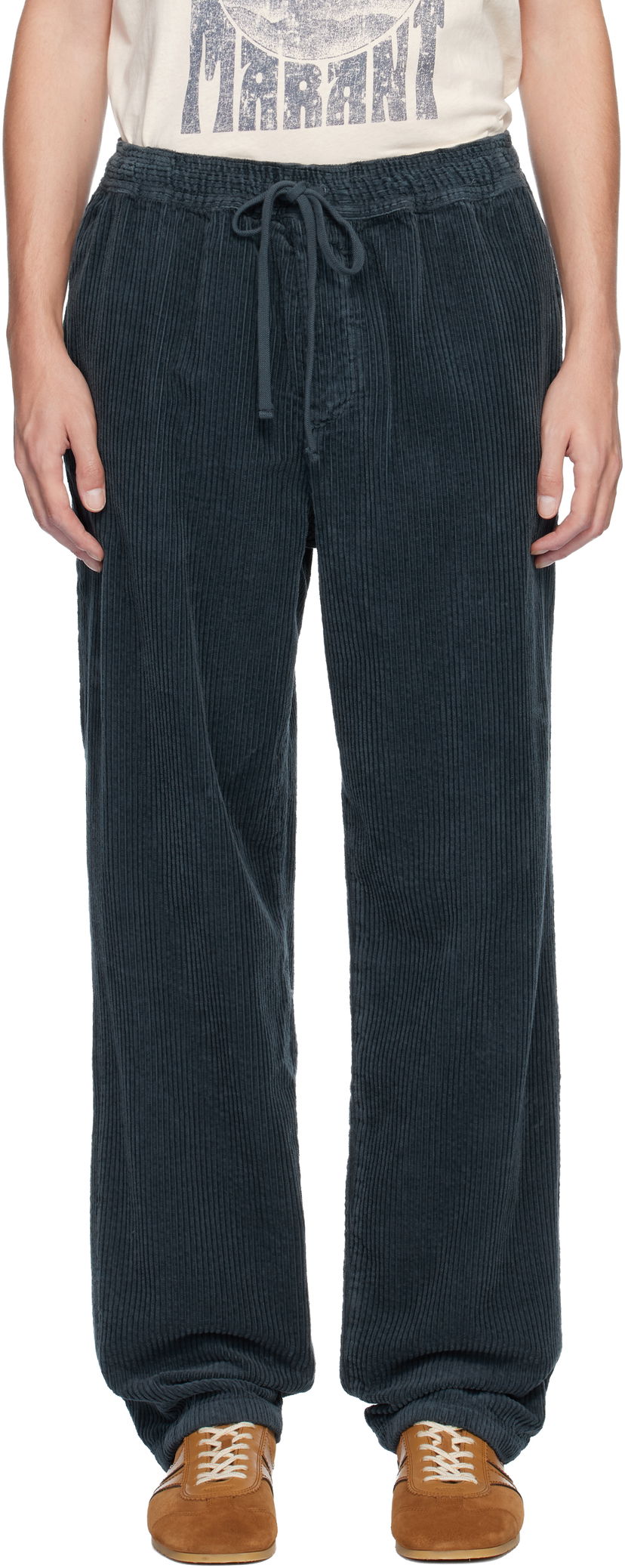 Hlače ISABEL MARANT Nirlen Corduroy Drawstring Trousers Tamnoplava | 24HPA0468HA-B4G03H