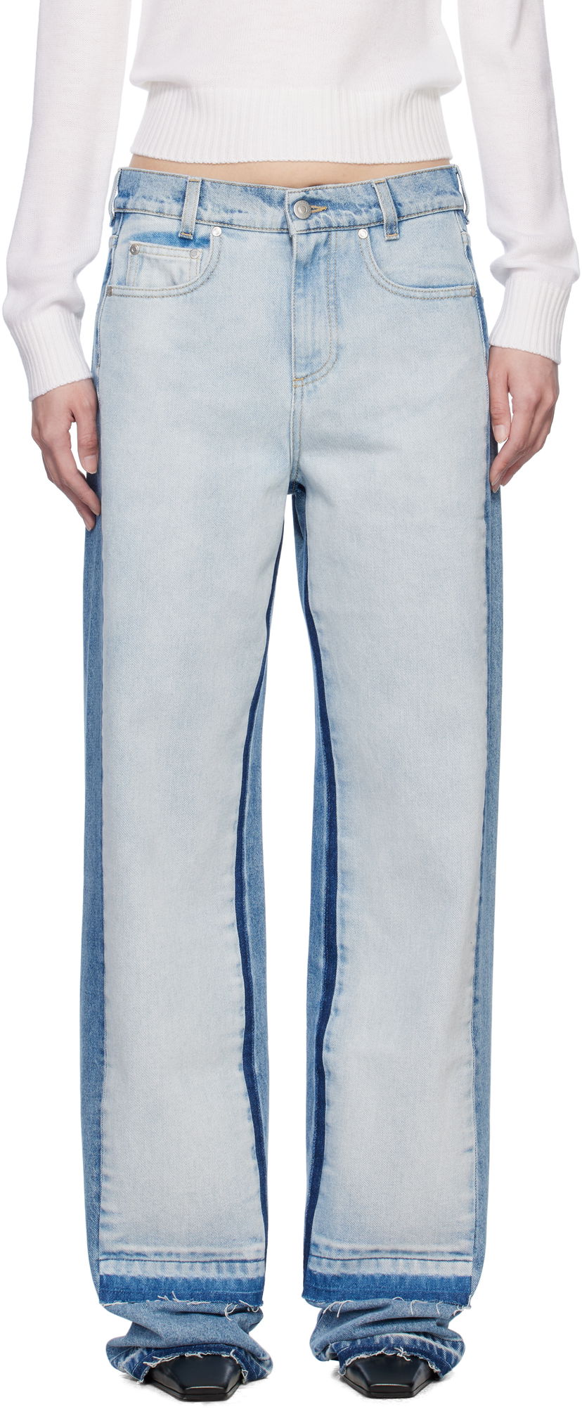 Jeans Stella McCartney Stella McCartney Contrast Panel Straight Leg Jeans Plava | 6D03393SQH10