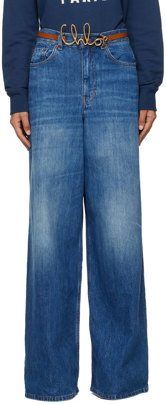 Jeans CHLOÉ Faded Wide-Leg Denim Jeans Plava | CHC24ADP02150