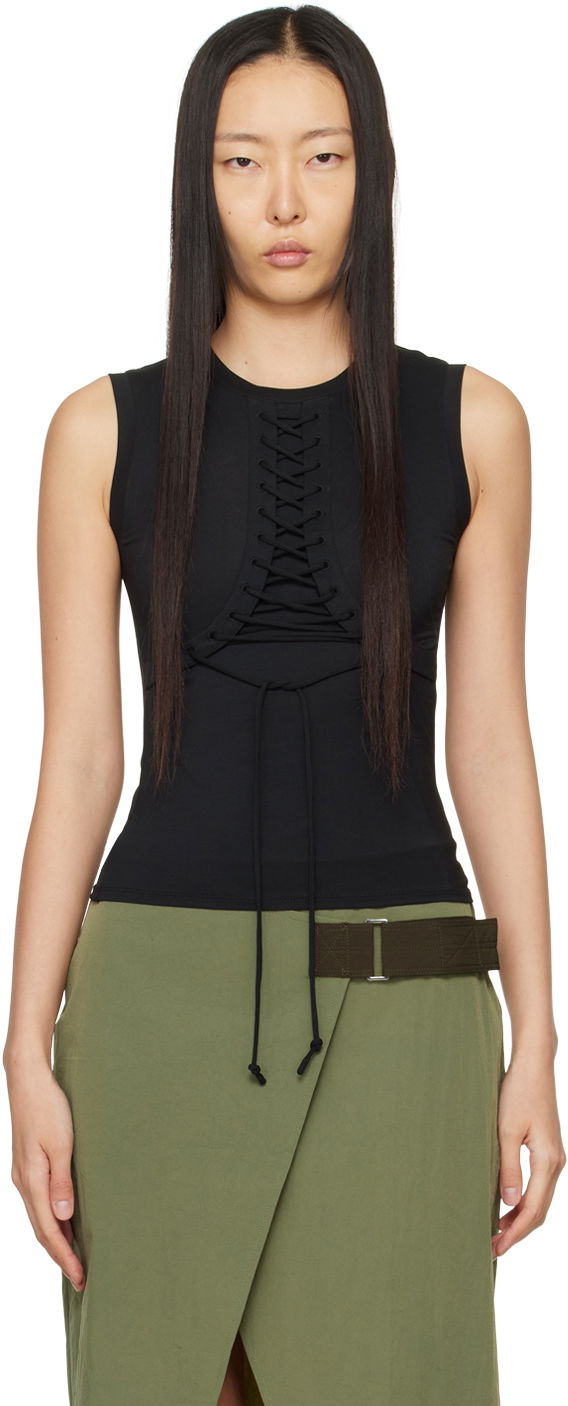 Majica bez rukava Miaou Miaou Zora Lace-Up Tank Top Crna | 7127TJBBLK