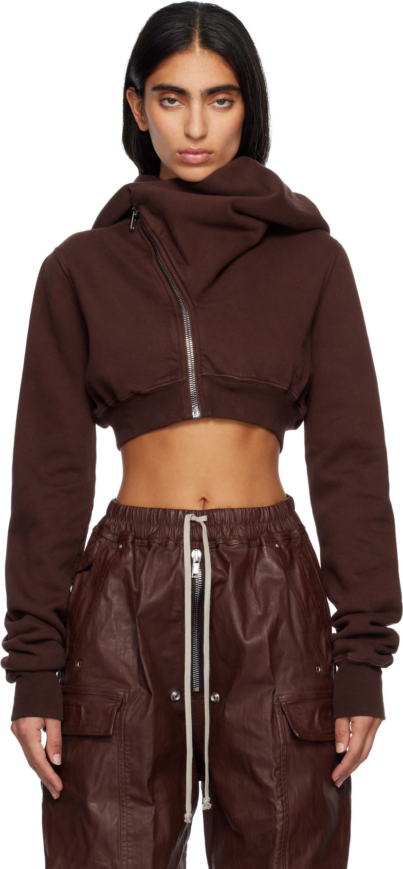 Dukserice Rick Owens Concordians Micro Mountain Cropped Asymmetric Zip Hoodie Smeđa | DS02E7237 F