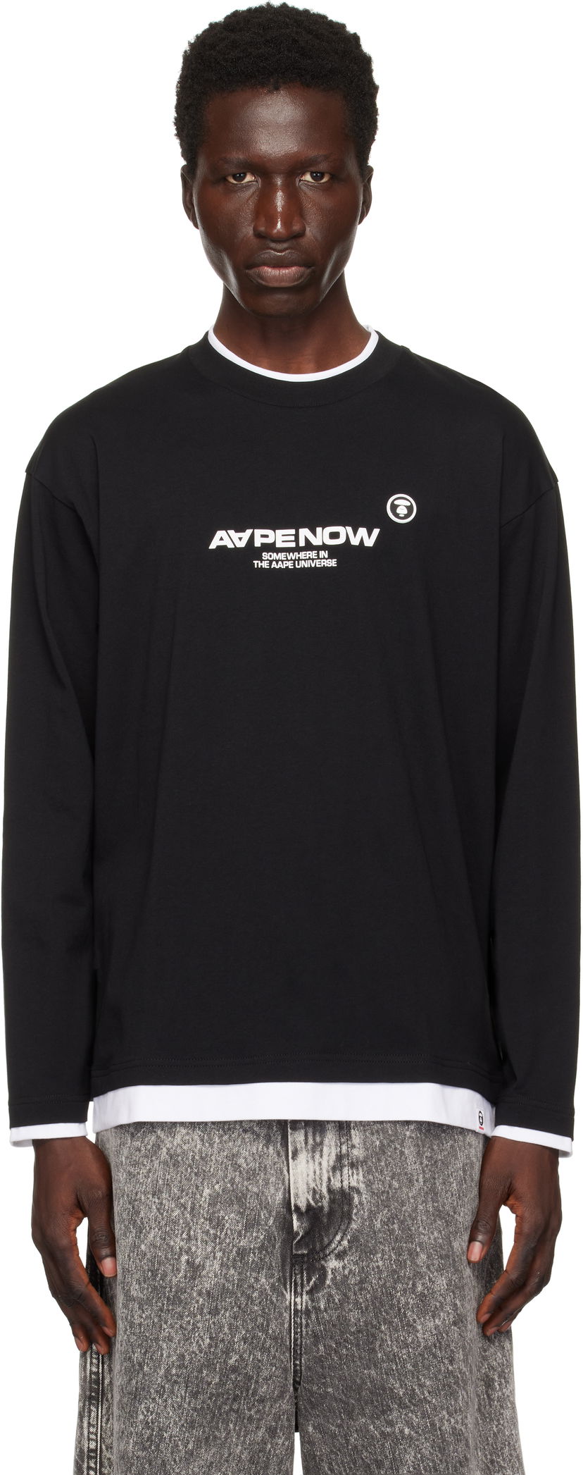 Majica kratkih rukava AAPE by A Bathing Ape AAPE by A Bathing Ape 'AAPE Now' Layered Long Sleeve T-Shirt Crna | AAPLTM1543XXNBKX