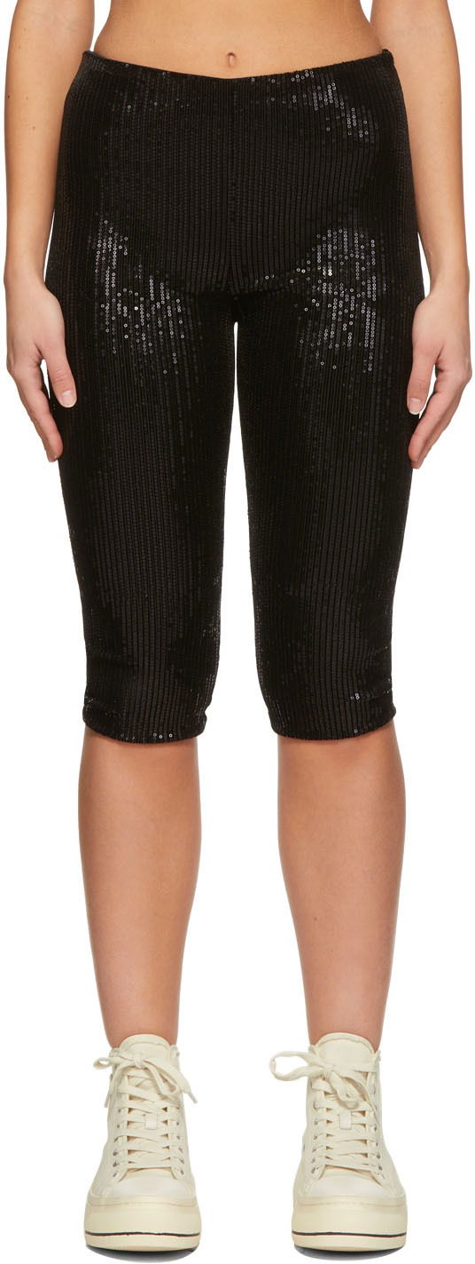 Tajice We11done We11done Sequin Cycling Shorts Crna | WD-PT1-22-295-W-BK