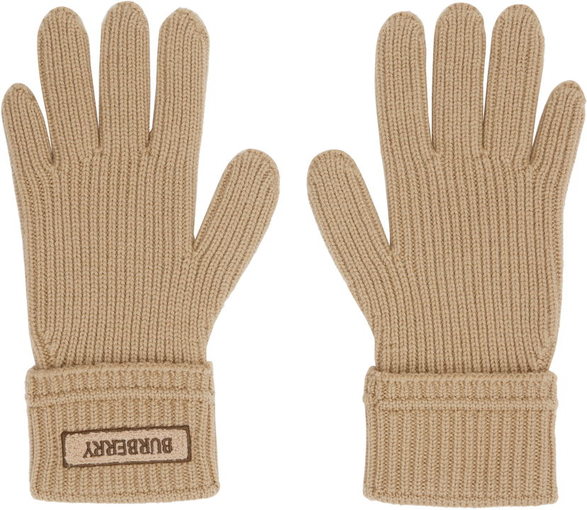 Rukavice Burberry Burberry Wool Gloves with Logo Patch Bež | 8114594