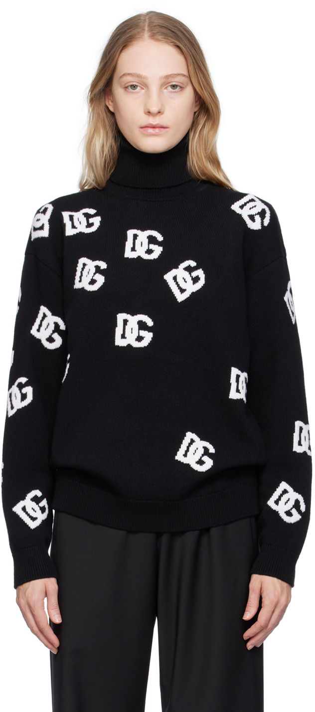 Džemper Dolce & Gabbana Black Jacquard Turtleneck Crna | FXI25T JBVX8
