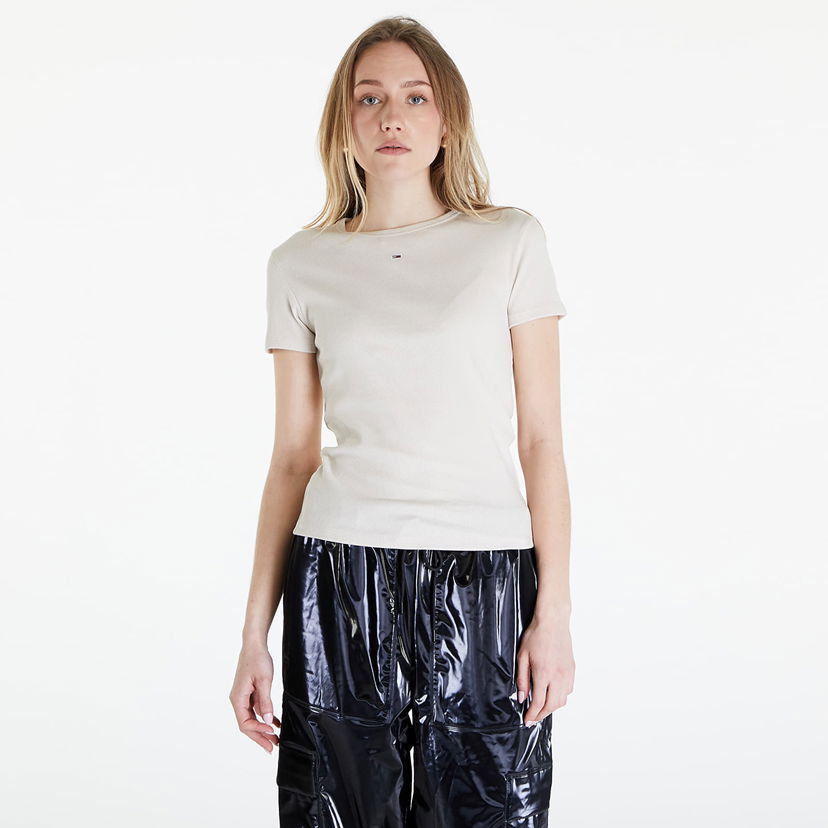 Majica kratkih rukava Tommy Hilfiger Slim Essential Ribbed Tee Newsprint Bijela | DW0DW17383 ACG