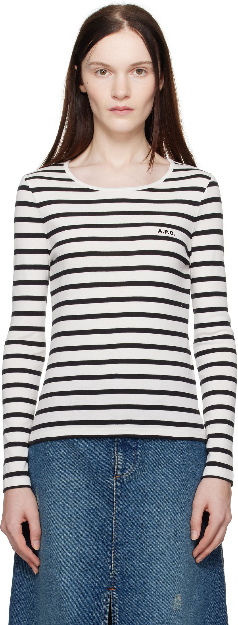 Majica kratkih rukava A.P.C. Striped Long Sleeve T-Shirt Bijela | COHCA-F26373