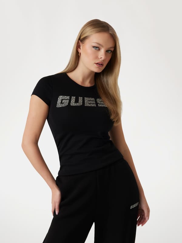 Majica kratkih rukava GUESS Rhinestones Logo T-Shirt Crna | V4BI16KCIV1