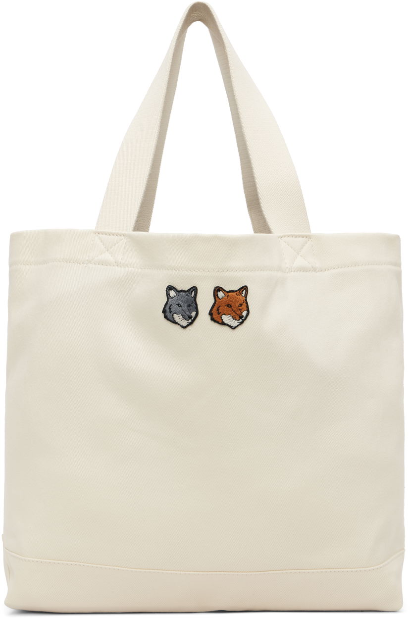 Tote bag MAISON KITSUNÉ Maison Kitsuné Double Fox Head Tote Bag Bijela | OW511CFWW0096