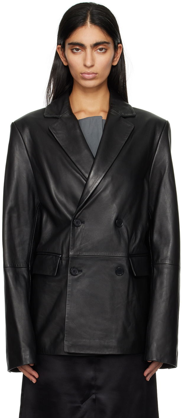 Jakna Loulou de Saison Loulou de Saison Davao Double-Breasted Leather Jacket Crna | DAVAO