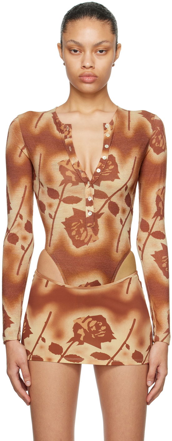 Body Miaou Miaou Carrie Rose Print Bodysuit Smeđa | 6006WOSSRO
