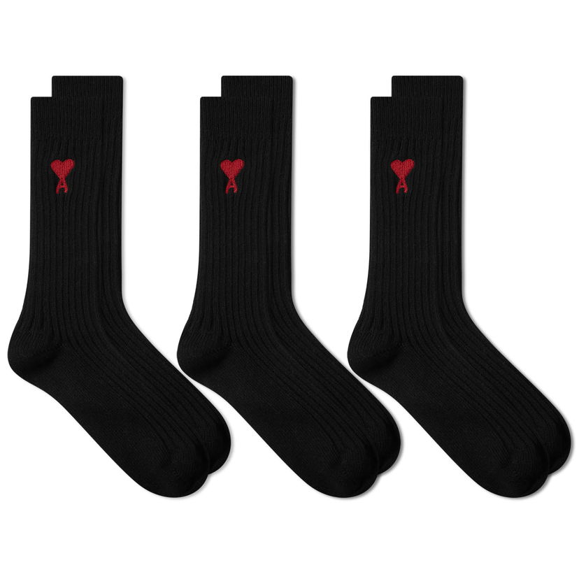 Čarape AMI 3 Pack A Heart Ribbed Socks Crna | USC003-379-001