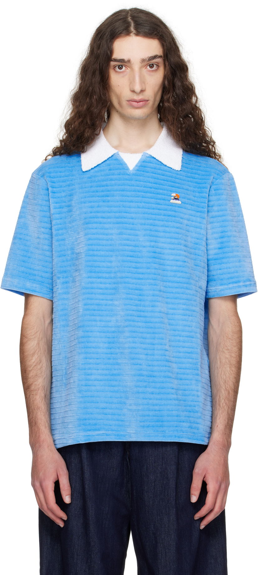 Polo majica Casablanca Casablanca Velour Stripe Polo Plava | MPF25-JTP-383-01