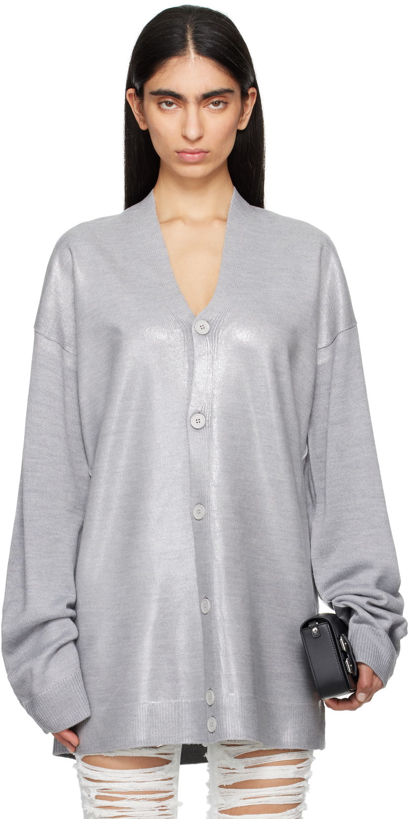 Džemper Maison Margiela MM6 Maison Margiela Plastified Knit Cardigan Siva | S62HP0026 M13120