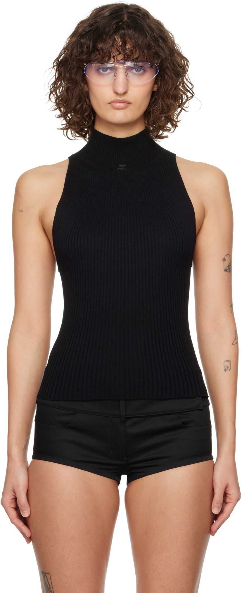 Džemper Courrèges Courrèges Mock Neck Rib Tank Top Crna | 125MTO384FI0049