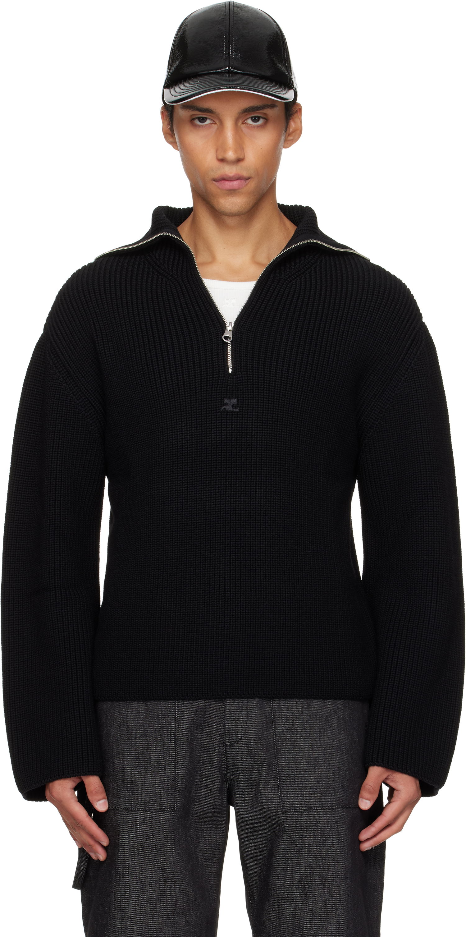 Džemper Courrèges Courrèges Ribbed Wool Trucker Sweater Crna | 325MPU243FI0036, 0