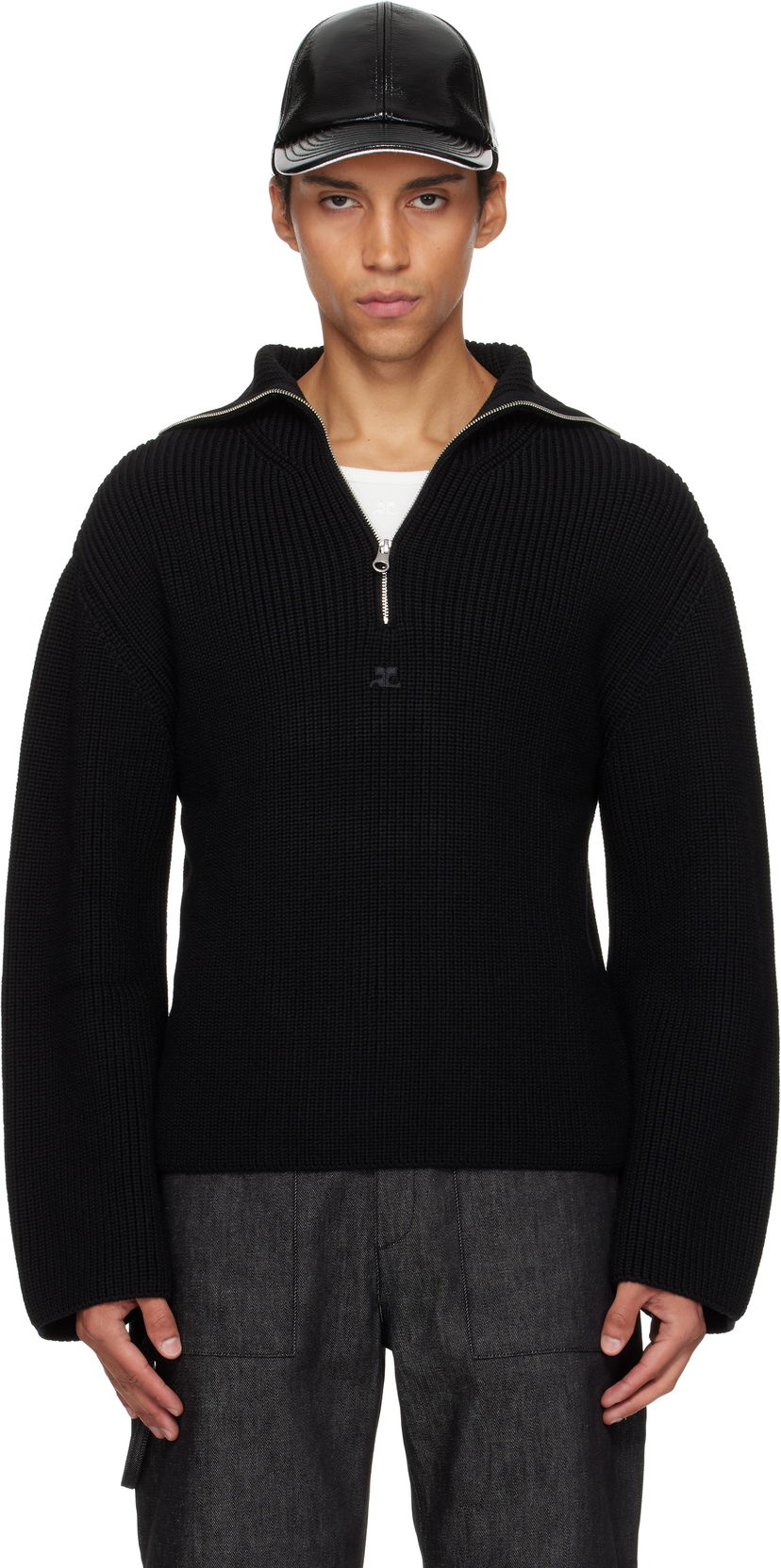 Džemper Courrèges Courrèges Ribbed Wool Trucker Sweater Crna | 325MPU243FI0036