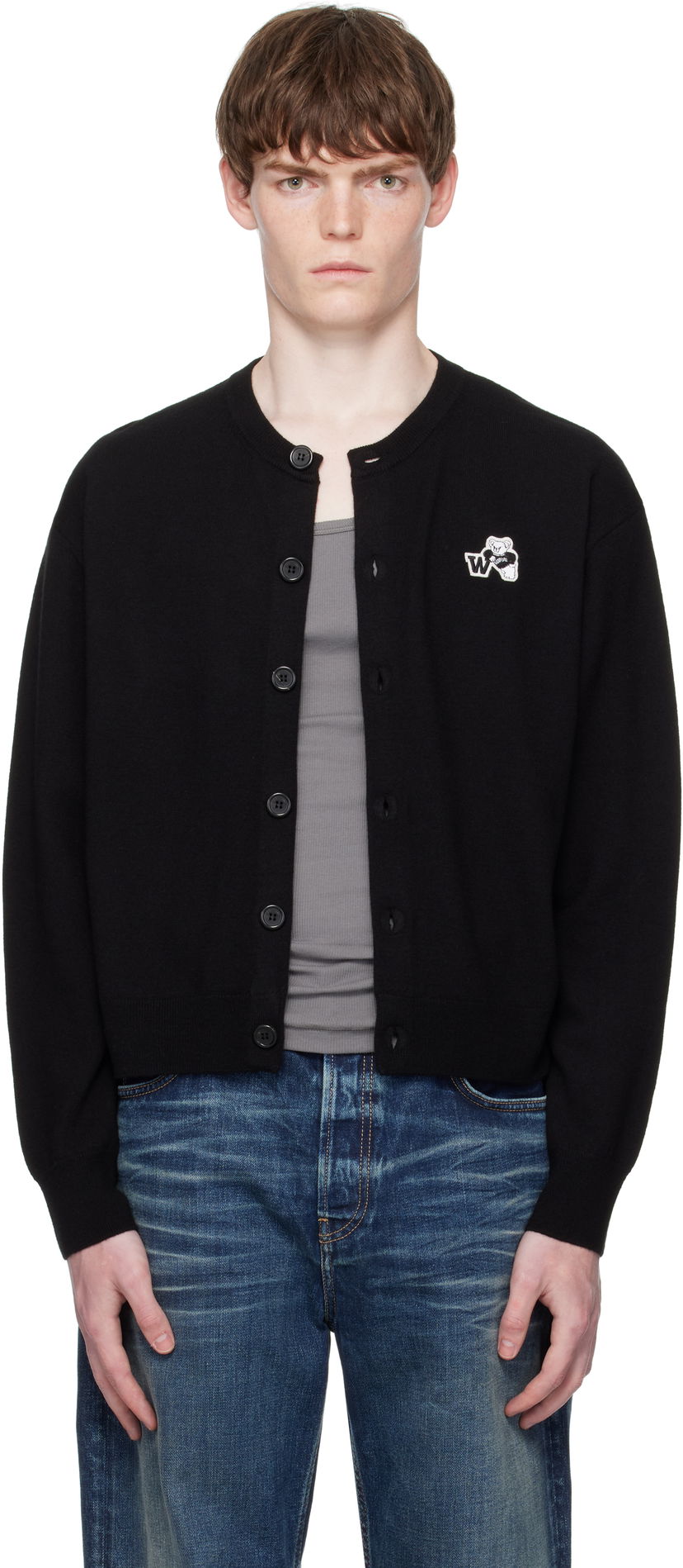Džemper We11done We11done Teddy Logo Cardigan Crna | WD-KC2-25-611-U-BK