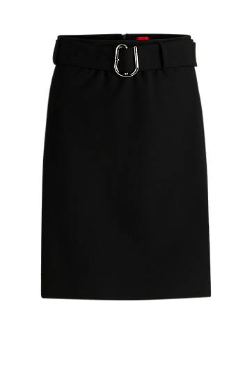 Suknja BOSS Mini Skirt with Belt and Wrap-Style Front Crna | 50545768