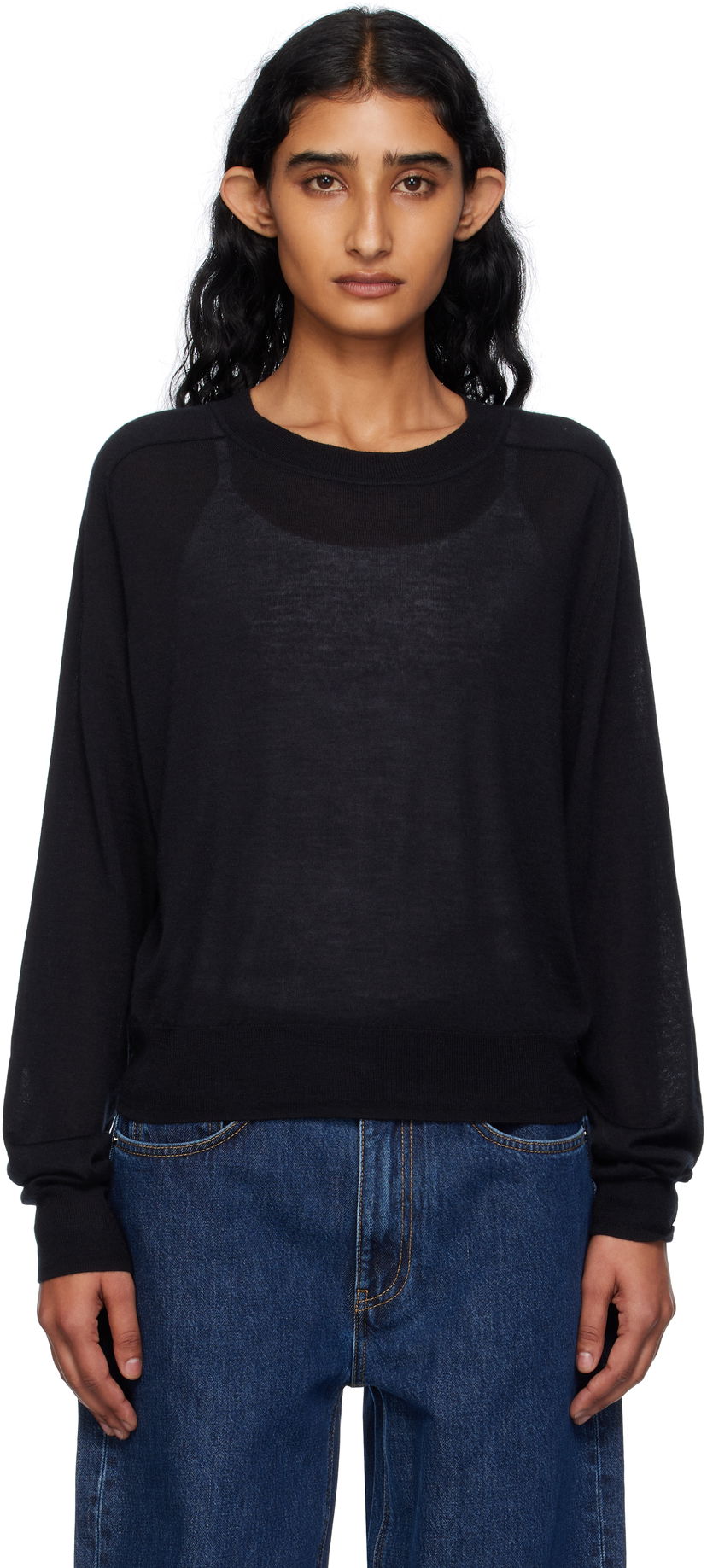 Džemper Loulou de Saison Loulou de Saison Angus Cashmere Crew Neck Sweater Crna | ANGUS