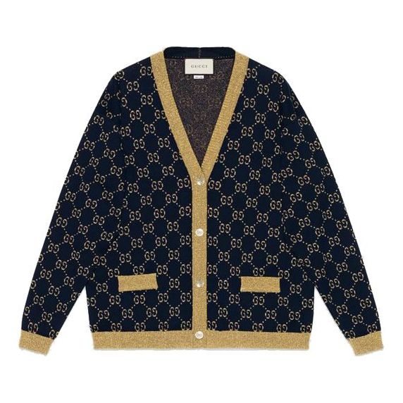 Džemper Gucci V-Neck Cardigan with Metallic Pattern Plava | 529193-X9W83-4921