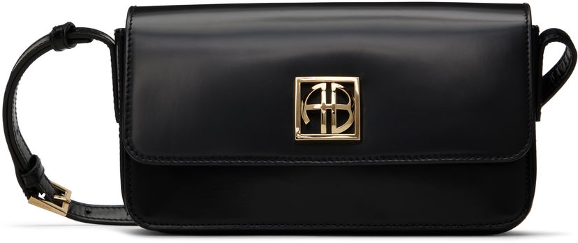 Torba za rame Anine Bing Black Leather Crossbody Bag with Logo Plaque Crna | A-13-10242-050