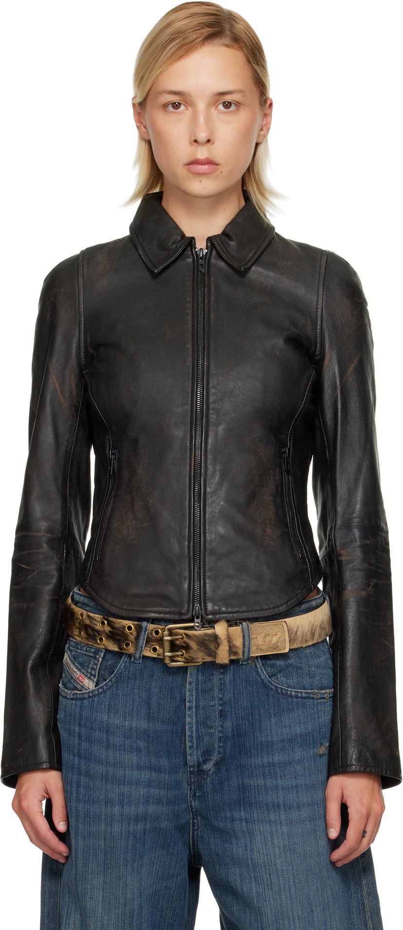 Jakna Diesel L-Egrad Distressed Leather Jacket Crna | A19596 0ILBS