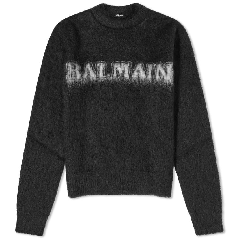Džemper Balmain Balmain Brushed Mohair Logo Pullover Jumper Crna | BF0KD025KF38-EAB