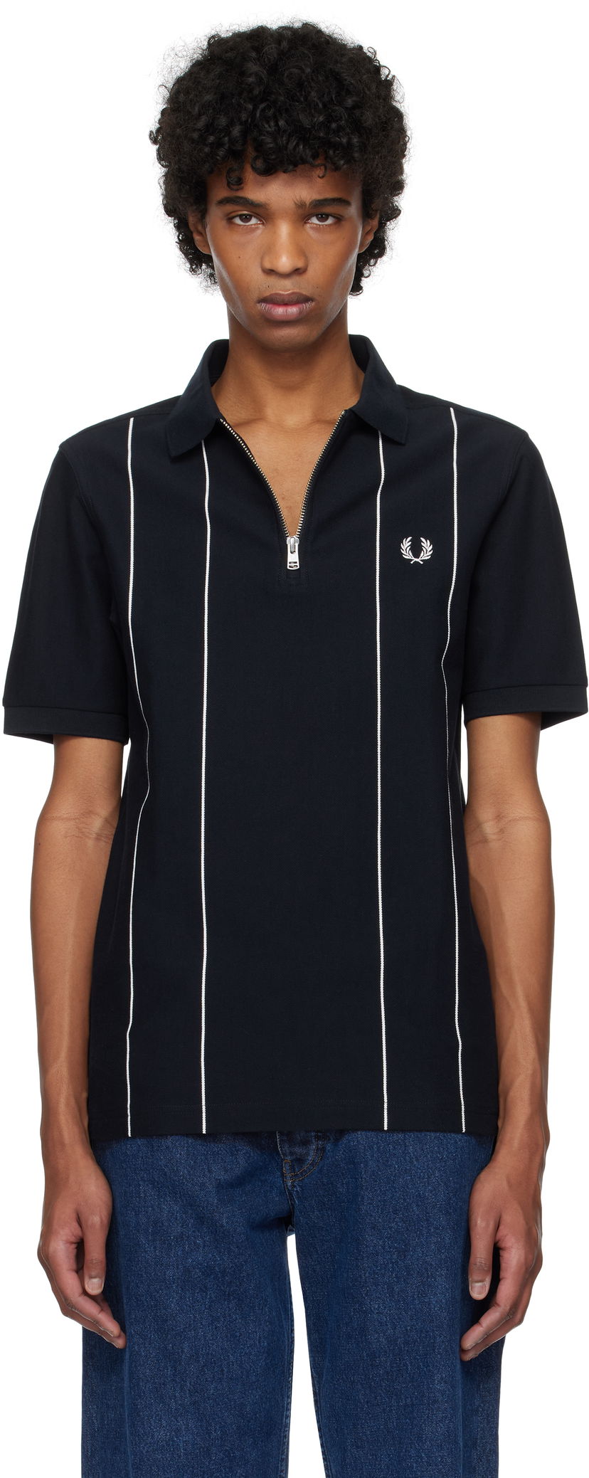 Polo majica Fred Perry Fred Perry Pinstripe Zip Neck Polo Tamnoplava | M9871