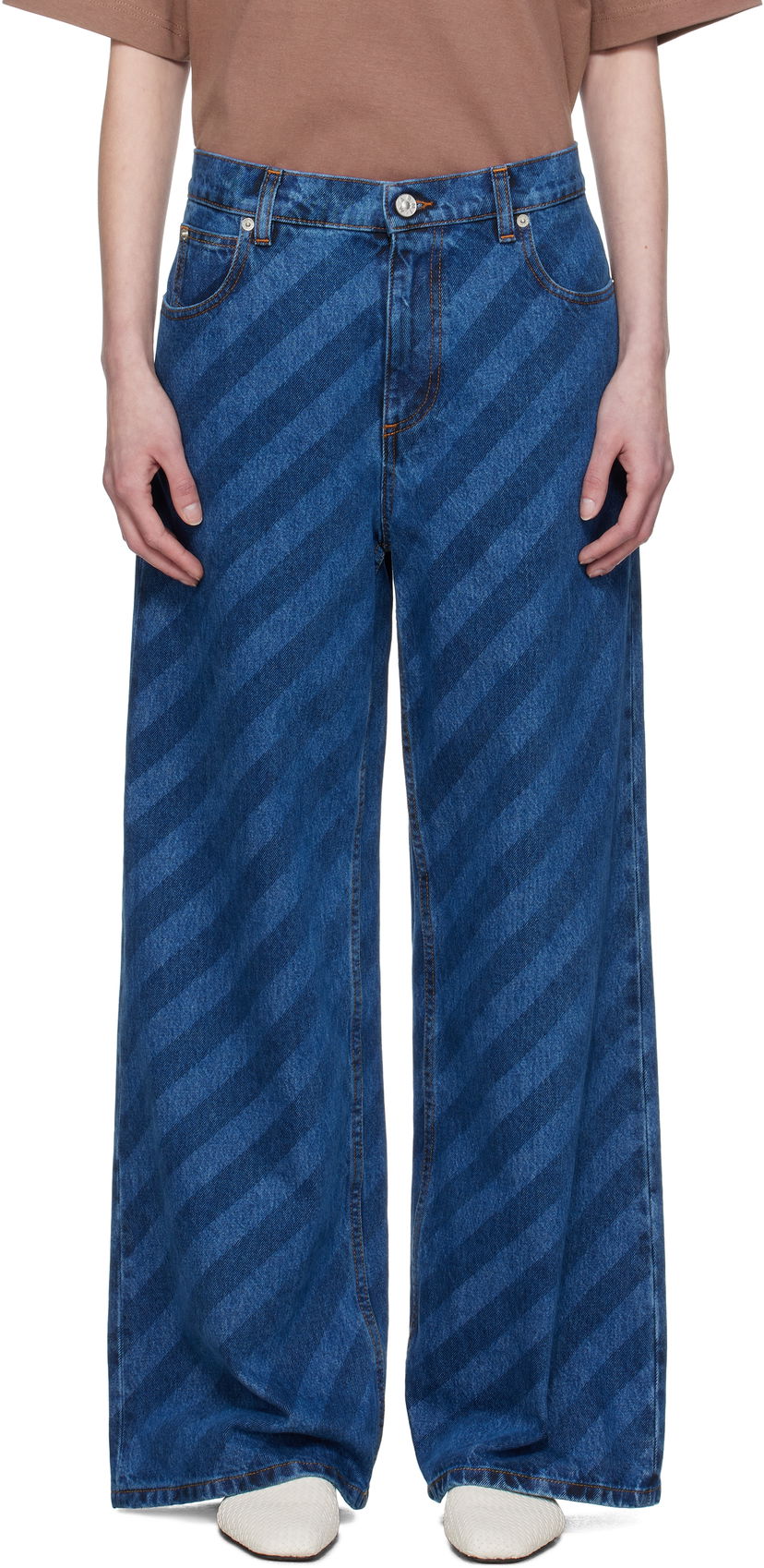 Jeans Marni Marni Wide Leg Diagonal Stripe Jeans Plava | PAJD0432A0 USCX36