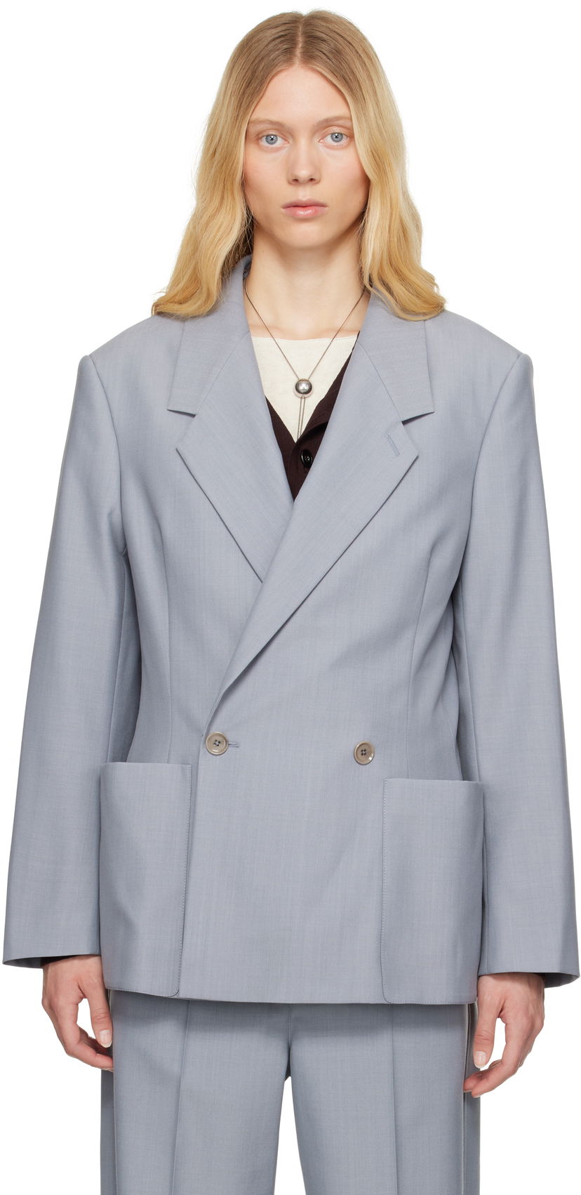 Jakna LEMAIRE Lemaire Double-Breasted Tailored Blazer Siva | JA1073 LF414