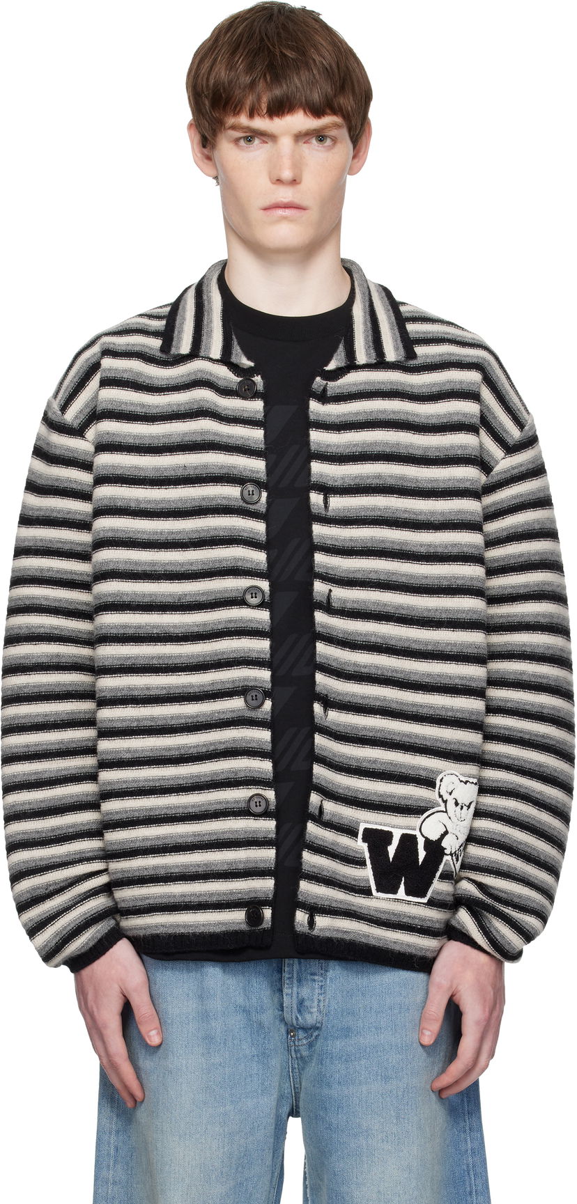 Džemper We11done We11done Stripe Embroidered Cardigan Višebojno | WD-KC2-25-620-U-BK