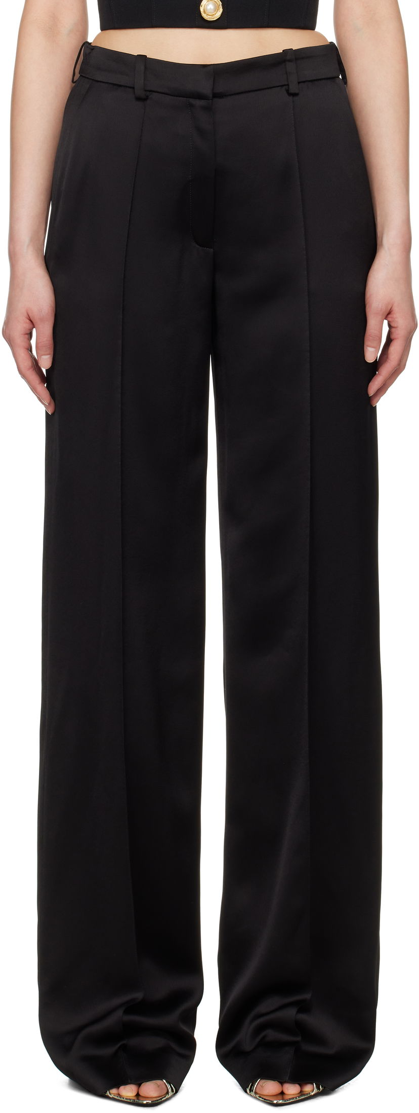 Hlače Balmain Balmain Satin Straight-Leg Trousers Crna | EF0PO160VB01