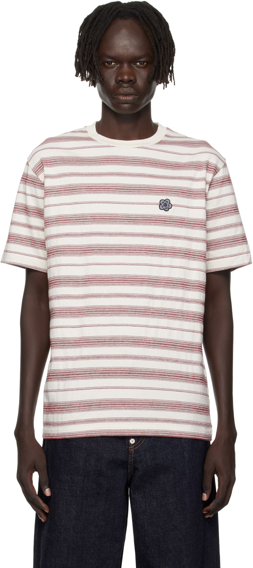 Majica kratkih rukava KENZO Kenzo Paris 'Boke Flower' Embroidered Striped T-Shirt Bijela | FF65TS2534SC