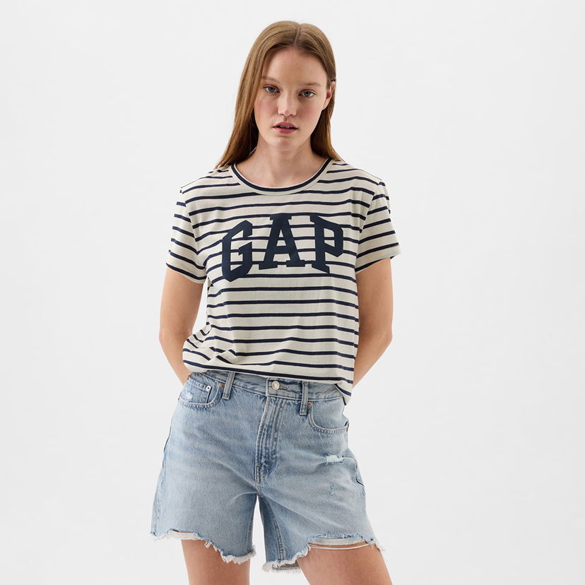 Majica kratkih rukava GAP Logo Slub Tee White Black Stripe Siva | 871061-00