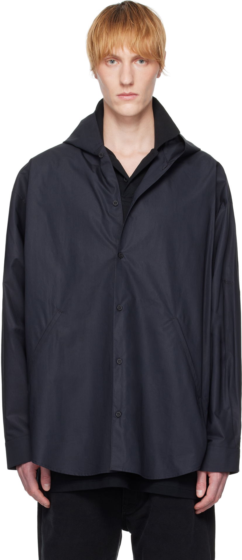Košulja Balenciaga Balenciaga Hooded Shirt Tamnoplava | 814125TNM60