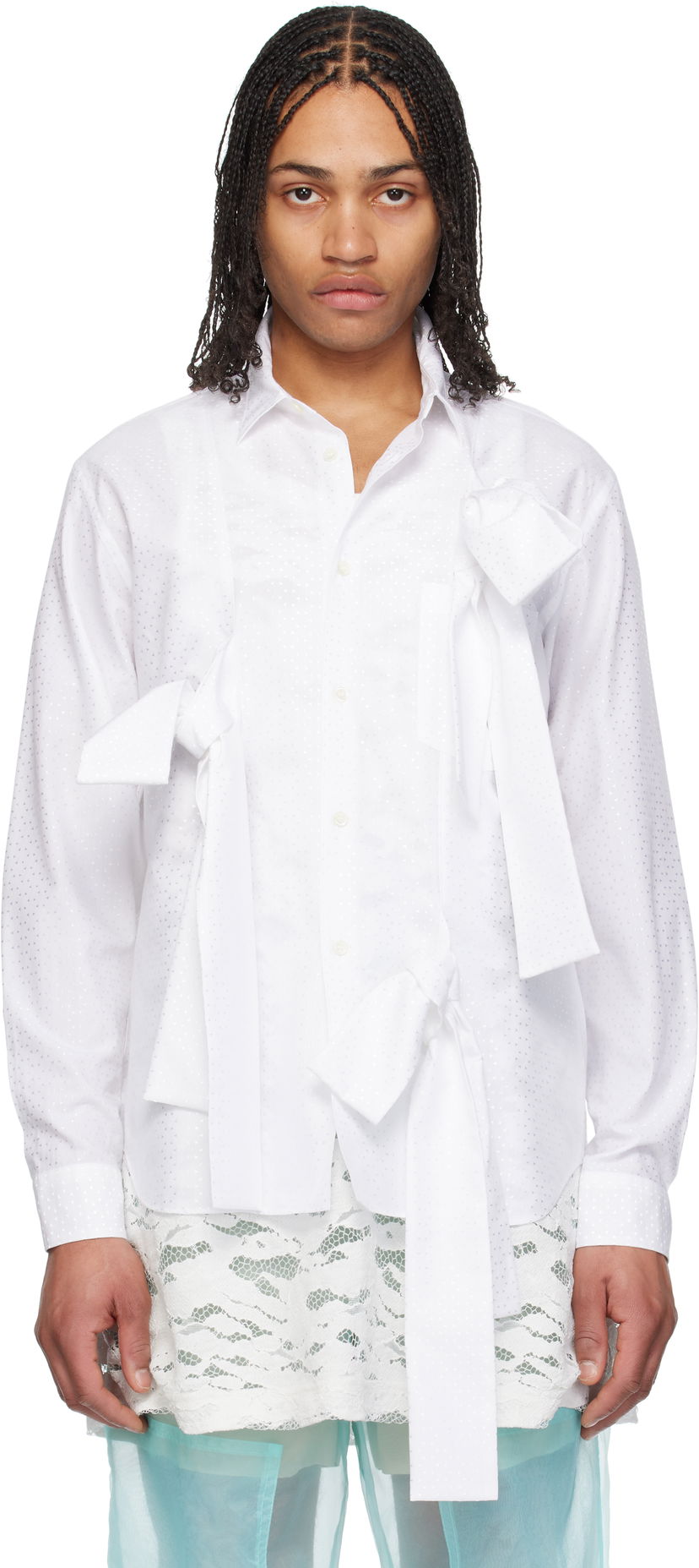 Košulja Comme des Garçons Homme Plus Jacquard Cloth Shirt with Tie Cuffs Bijela | PO-B022-051