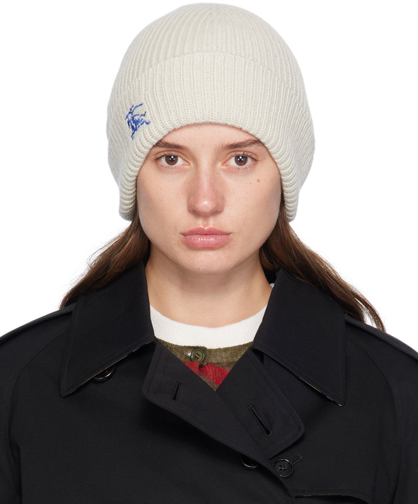 Kapica Burberry Off-White Equestrian Knight Cashmere Beanie Bež | 8095582