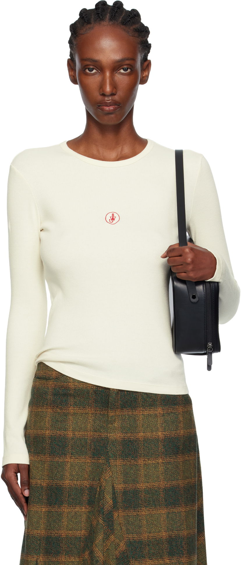 Majica kratkih rukava JW Anderson Anchor Embroidery Long-sleeve Ribbed Underpinning T-shirt Bijela | JO0276-PG1846