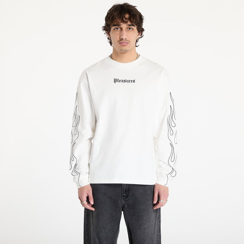 Majica kratkih rukava Pleasures Heavyweight Fiery Longsleeve Bijela | P24W027 WHITE