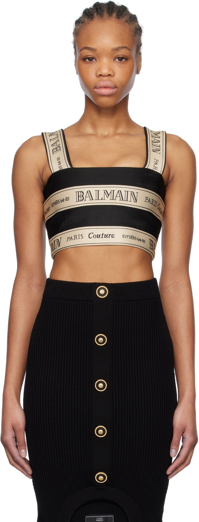 Suknja Balmain Balmain Ribbon Jacquard Crop Top Crna | EF1AA370JJ95