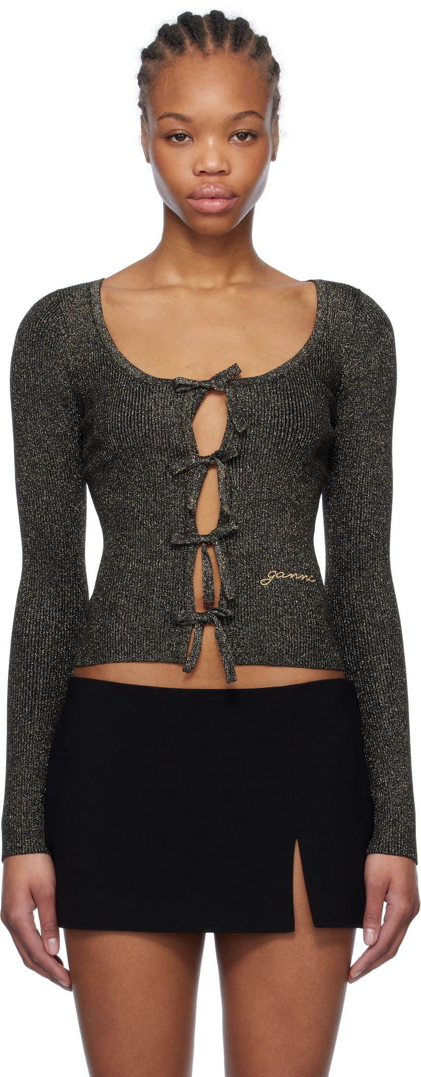 Džemper GANNI GANNI Sparkle Tie String Cardigan Crna | K2358