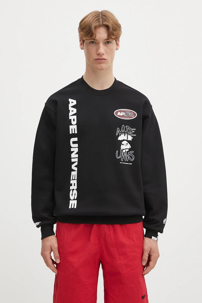 Dukserice AAPE by A Bathing Ape AAPE Basic Crew Neck Sweatshirt Crna | AAPSWMB337XXN