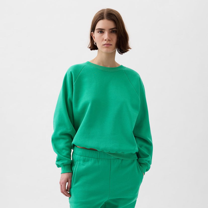 Dukserice GAP Raglan Pullover Crewneck Logo Sweatshirt Simply Green Zelena | 765585-20