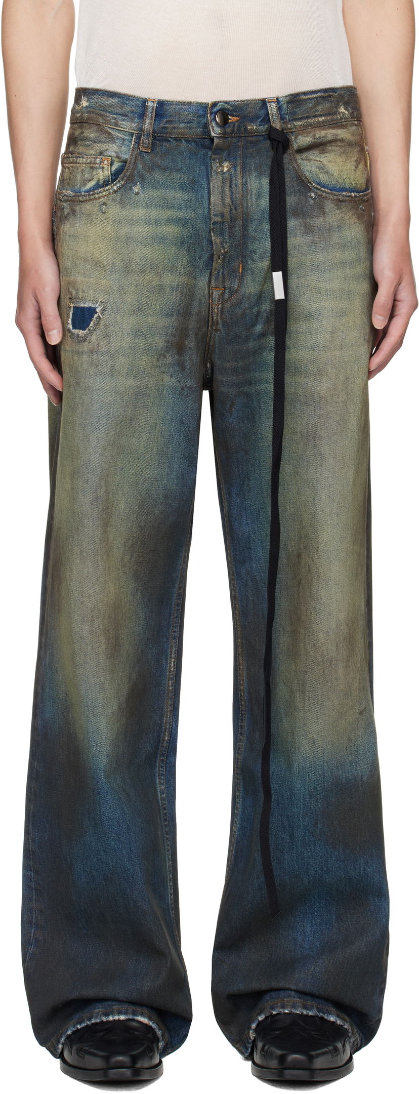 Jeans Ann Demeulemeester Ann Demeulemeester Dirtied Bootcut Jeans Plava | B0013616-FA671-053