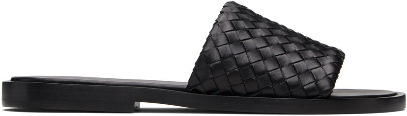 Tenisice i cipele Bottega Veneta Bottega Veneta Elio Woven Leather Slides Crna | 838348V2ED01000