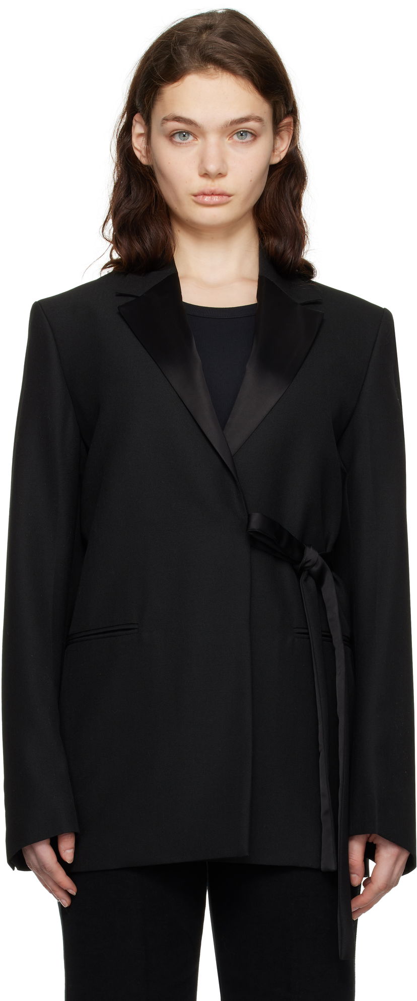 Jakna TOTEME TOTEME Satin-Lapel Wrap Blazer Crna | 251-WRZ4728-FB0026