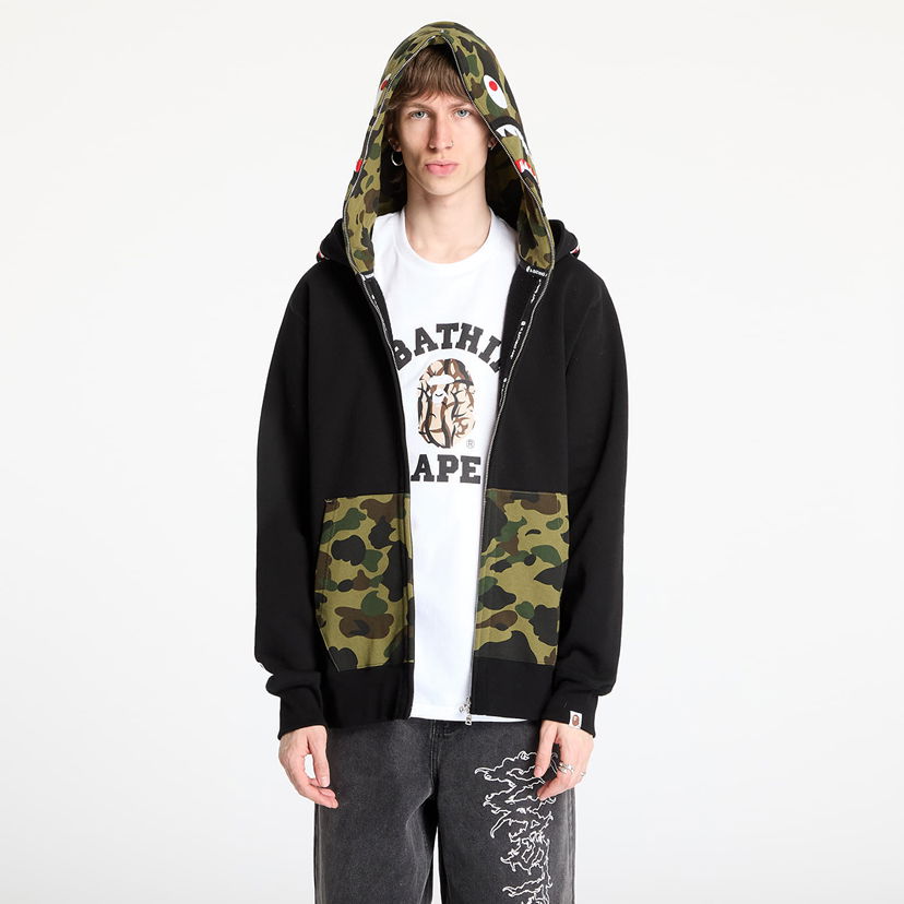 Dukserice BAPE A BATHING APE 1st Camo Shark Full Zip Double Hoodie Crna | 001ZPL301007MBLK