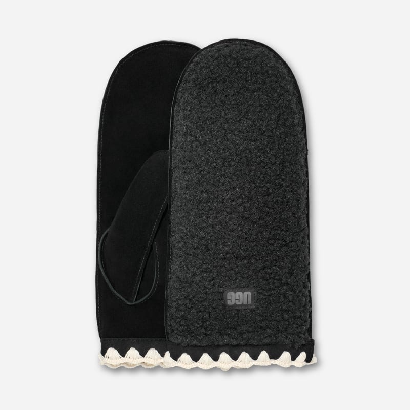Rukavice UGG Fluff Shell Trim Mittens L/XL Crna | 101031-BLK, 0
