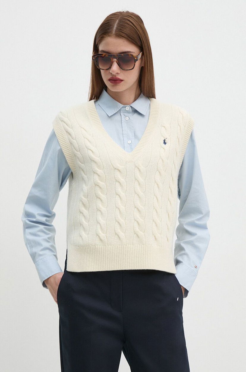 Prsluk Polo by Ralph Lauren Cable Knit Vest Bež | 211949994